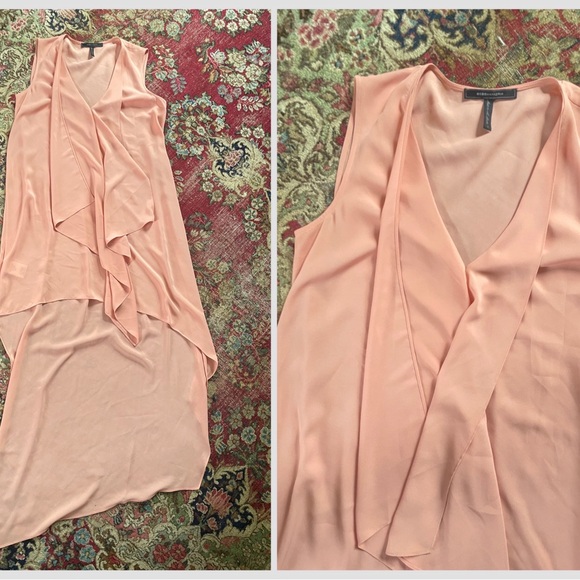 BCBGMaxAzria Dresses & Skirts - BCBG Max Azria Peach Asymmetrical Draped Sleeveless Dress Hi Low M